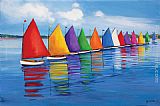Sally Caldwell-fisher Canvas Paintings - Rainbow Cats III